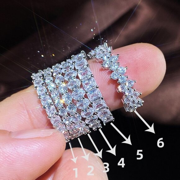 Hot Shiny Moissanite Zircon Eternity Rings for Women, PD578 - Picture 4 of 5